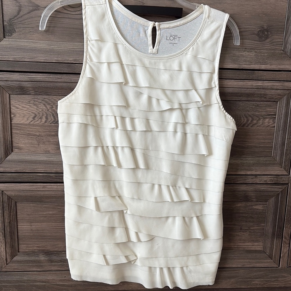 LOFT Cream Ruffled Tank Top